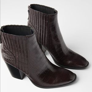 Zara animal embossed wide heeled ankle boots